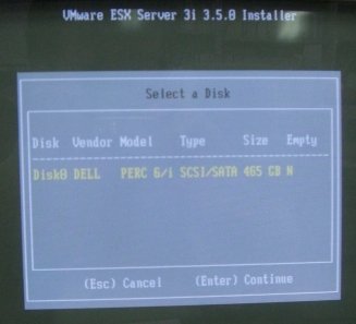 VMwareESXiをインストールするハードディスクの選択の画面